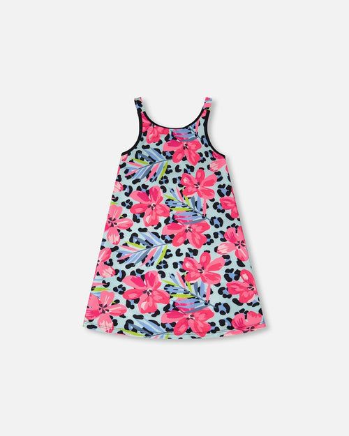 Swim Beach Dress Blue Floral And Leopard Print - H30OG99_3H155
