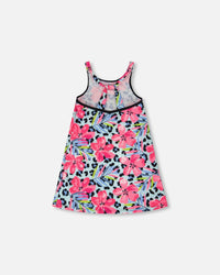 Swim Beach Dress Blue Floral And Leopard Print - H30OG99_3H155