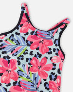 Swim Beach Dress Blue Floral And Leopard Print - H30OG99_3H155