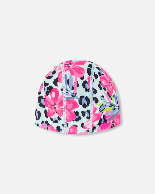 Swim Cap Blue Floral And Leopard Print - H30OGH_3H155