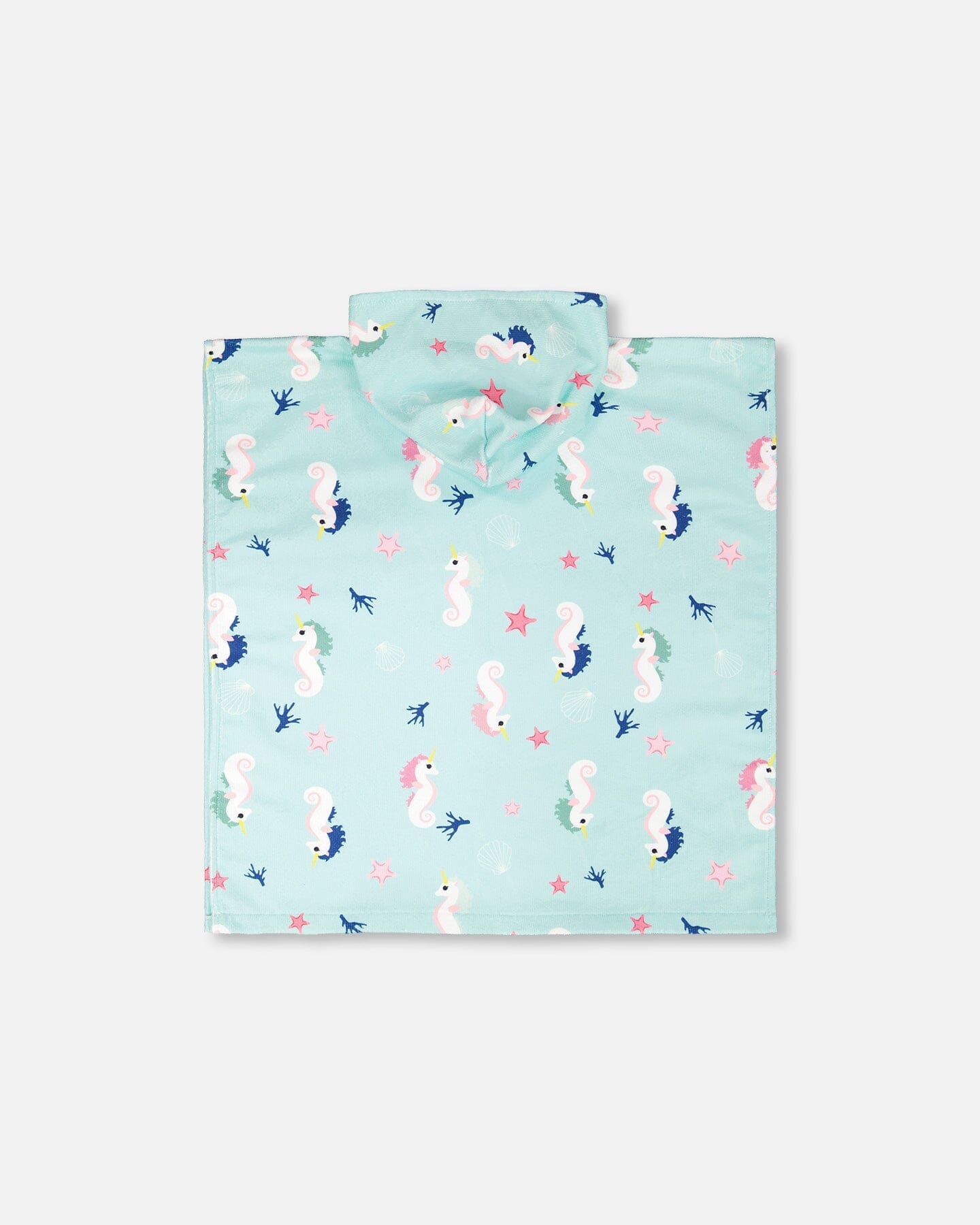Hooded Beach Towel Blue Seahorse Print - H30OP_3H150
