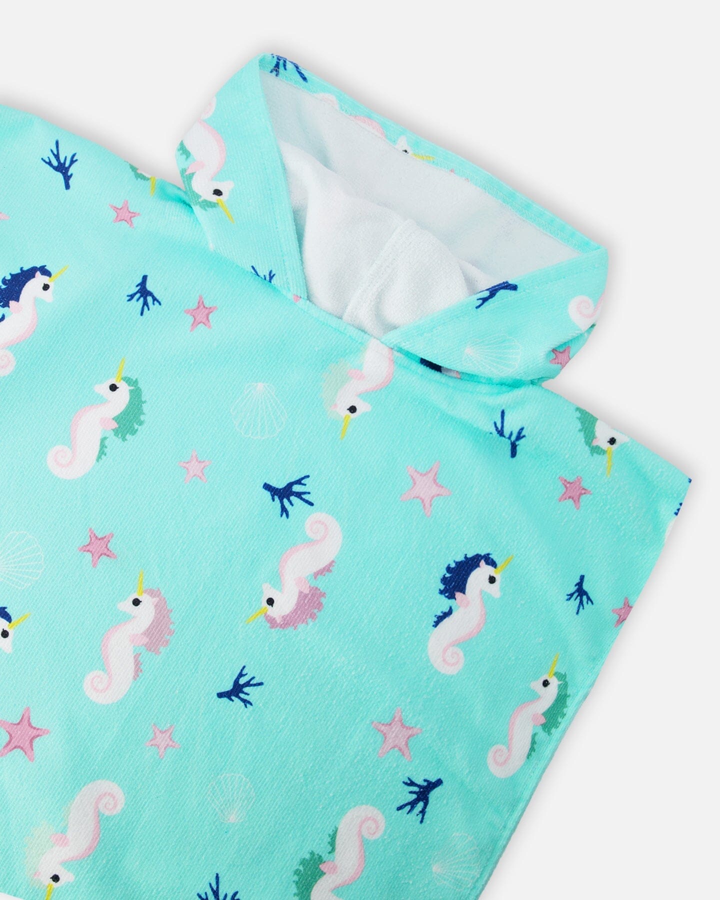 Hooded Beach Towel Blue Seahorse Print - H30OP_3H150