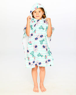 Hooded Beach Towel Blue Flamingo And Cactus Print - H30OP_3H151