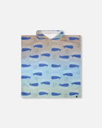 Hooded Beach Towel Blue Whale Print - H30OP_3H156