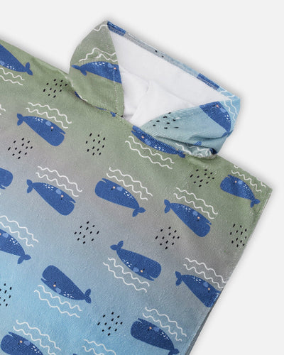 Hooded Beach Towel Blue Whale Print - H30OP_3H156