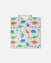 Serviette de plage avec capuchon gris imprimé bébés dinosaures