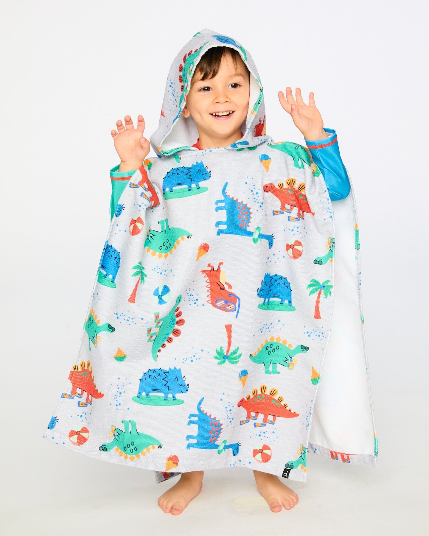 Hooded Beach Towel Grey Baby Dinosaur Print - H30OP_3H161
