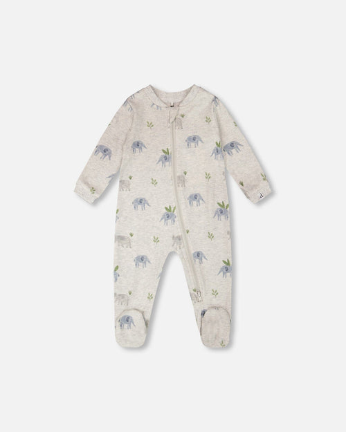 Organic Cotton Baby One-Piece Pyjama Grey Elephant Print - H30PA40US_3H084