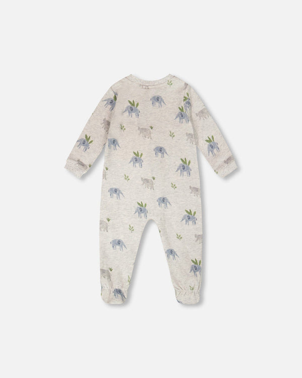 Organic Cotton Baby One-Piece Pyjama Grey Elephant Print - H30PA40US_3H084