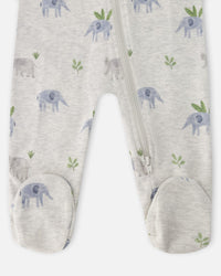 Organic Cotton Baby One-Piece Pyjama Grey Elephant Print - H30PA40US_3H084
