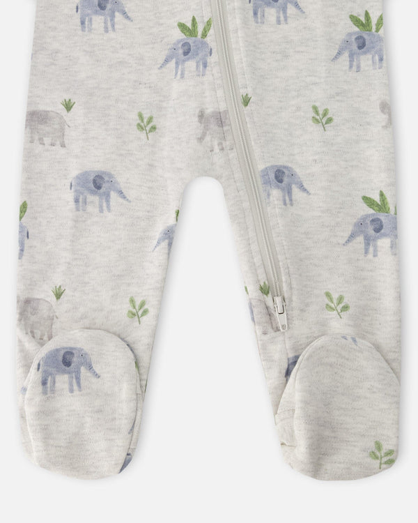 Organic Cotton Baby One-Piece Pyjama Grey Elephant Print - H30PA40US_3H084