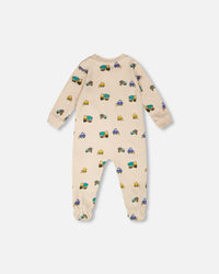 Organic Cotton Baby One-Piece Pyjama Beige Truck Print - H30PA40US_3H088
