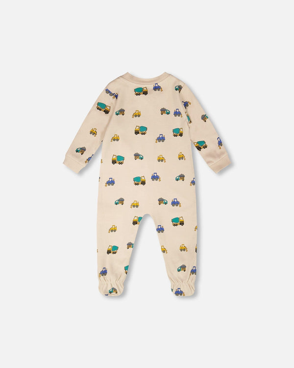 Organic Cotton Baby One-Piece Pyjama Beige Truck Print - H30PA40US_3H088