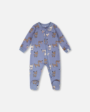 Organic Cotton Baby One-Piece Pyjama Blue Dog Print - H30PA40US_3H091