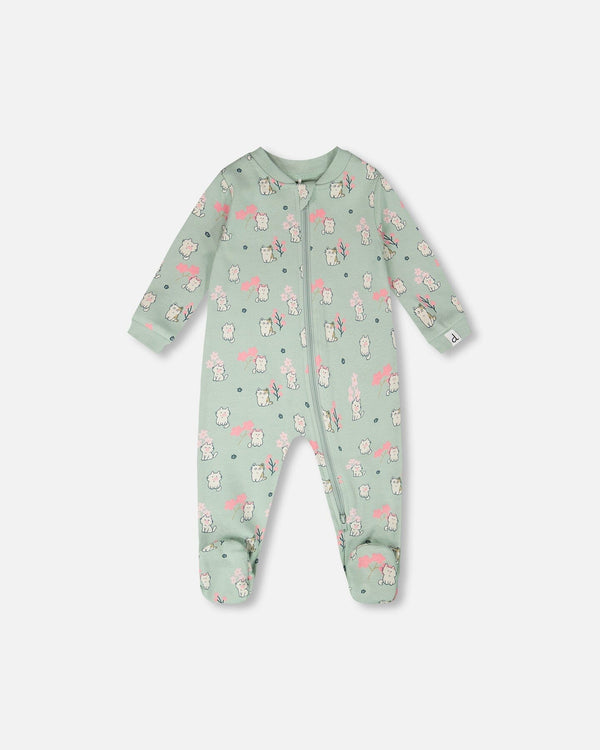 Organic Cotton Baby One-Piece Pyjama Blue Kitten Print - H30PA40US_3H093