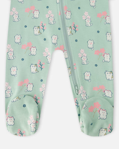 Organic Cotton Baby One-Piece Pyjama Blue Kitten Print - H30PA40US_3H093