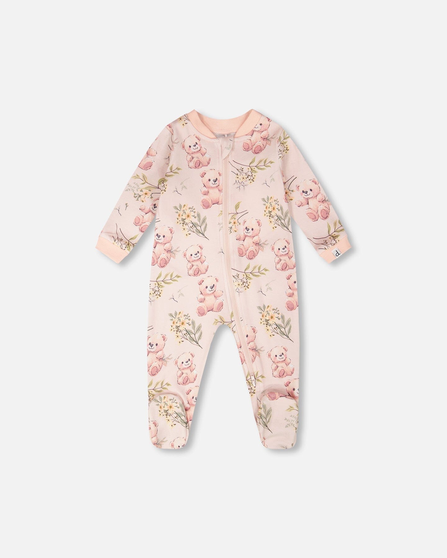 Organic Cotton Baby One-Piece Pyjama Pale Pink Bear Print - H30PA40US_3H094