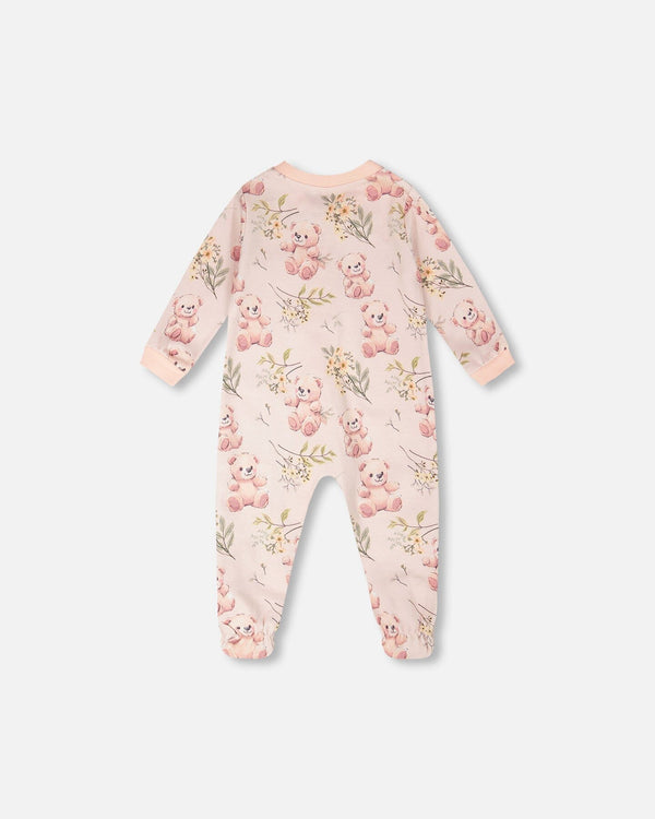 Organic Cotton Baby One-Piece Pyjama Pale Pink Bear Print - H30PA40US_3H094