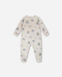 Organic Cotton Baby One-Piece Pyjama Grey Elephant Print - H30PA40_3H084