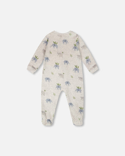 Organic Cotton Baby One-Piece Pyjama Grey Elephant Print - H30PA40_3H084