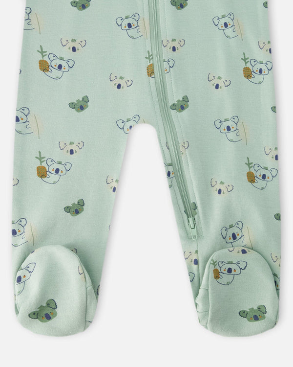 Organic Cotton Baby One-Piece Pyjama Green Koala Print - H30PA40_3H085