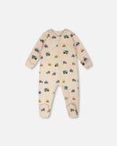 Organic Cotton Baby One-Piece Pyjama Beige Truck Print - H30PA40_3H088
