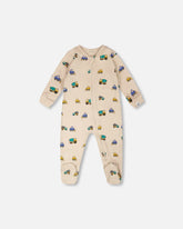 Organic Cotton Baby One-Piece Pyjama Beige Truck Print