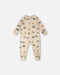 Organic Cotton Baby One-Piece Pyjama Beige Truck Print - H30PA40_3H088