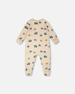Organic Cotton Baby One-Piece Pyjama Beige Truck Print - H30PA40_3H088