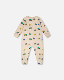 Organic Cotton Baby One-Piece Pyjama Beige Truck Print - H30PA40_3H088