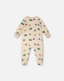 Organic Cotton Baby One-Piece Pyjama Beige Truck Print - H30PA40_3H088