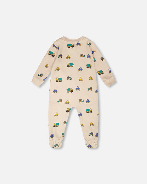 Organic Cotton Baby One-Piece Pyjama Beige Truck Print - H30PA40_3H088