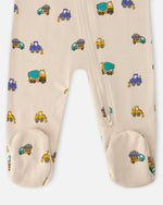Organic Cotton Baby One-Piece Pyjama Beige Truck Print - H30PA40_3H088