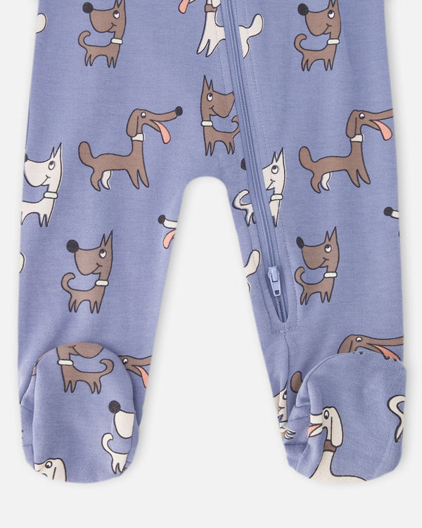 Organic Cotton Baby One-Piece Pyjama Blue Dog Print - H30PA40_3H091
