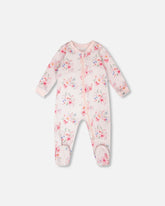 Organic Cotton Baby One-Piece Pyjama Pink Flower Print