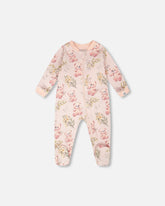 Organic Cotton Baby One-Piece Pyjama Pale Pink Bear Print