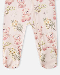 Organic Cotton Baby One-Piece Pyjama Pale Pink Bear Print - H30PA40_3H094