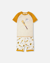 Organic Cotton Two-Piece Pyjama Set Grey Mix Baseball Print - H30PB10_3H090
