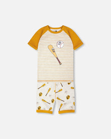Organic Cotton Two-Piece Pyjama Set Grey Mix Baseball Print - H30PB10_3H090