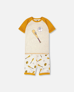 Organic Cotton Two-Piece Pyjama Set Grey Mix Baseball Print - H30PB10_3H090