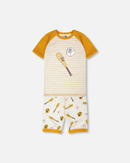 Organic Cotton Two-Piece Pyjama Set Grey Mix Baseball Print - H30PB10_3H090