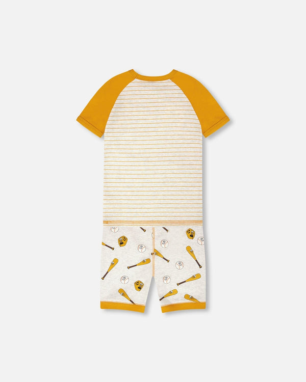 Organic Cotton Two-Piece Pyjama Set Grey Mix Baseball Print - H30PB10_3H090