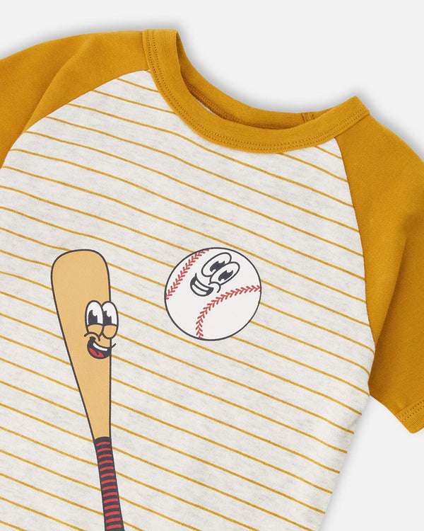 Organic Cotton Two-Piece Pyjama Set Grey Mix Baseball Print - H30PB10_3H090
