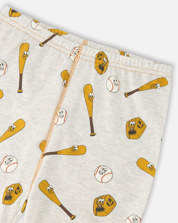 Organic Cotton Two-Piece Pyjama Set Grey Mix Baseball Print - H30PB10_3H090