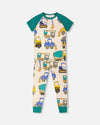 Organic Cotton Two-Piece Pyjama Set Beige Truck Print - H30PB11US_3H088