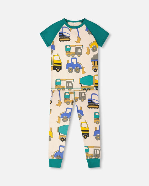 Organic Cotton Two-Piece Pyjama Set Beige Truck Print - H30PB11US_3H088