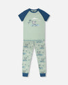 Organic Cotton Two-Piece Pyjama Set Green Crocodile Print - H30PB11US_3H089