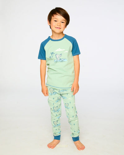 Organic Cotton Two-Piece Pyjama Set Green Crocodile Print - H30PB11US_3H089