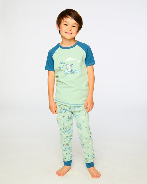 Organic Cotton Two-Piece Pyjama Set Green Crocodile Print - H30PB11US_3H089