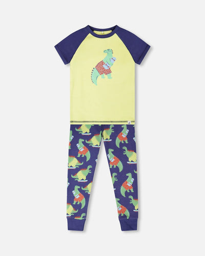 Organic Cotton Two-Piece Pyjama Set Blue Dino Print - H30PB11_3H087
